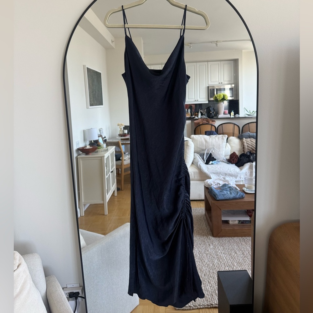 Women's navy Slip Dress with Side Ruched Detail